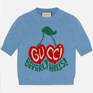 Gucci Kids Blue Sweater with Cherry Design